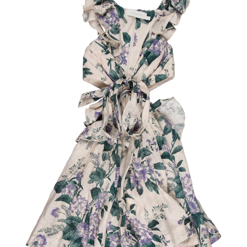 Zimmermann Cream and Purple Floral Backless Dress - Picture 3 of 6